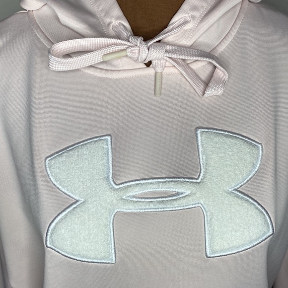 Under Armour loose fit fleece lined hoodie with plush logo pale pink and white L - Picture 7 of 16